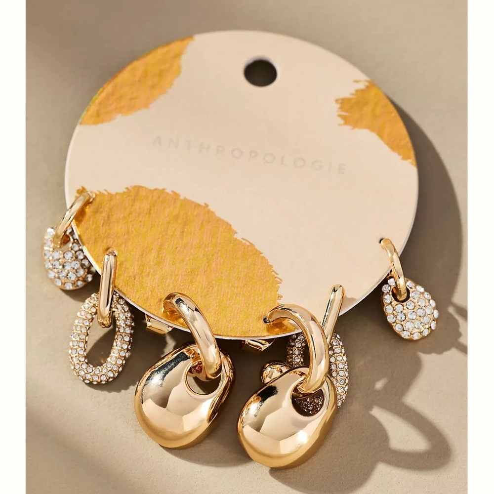 NWT Anthropologie Glam Rock Huggie Hoop Earrings, Set of 3